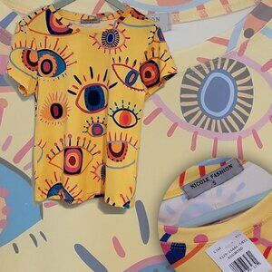 Nicole Fashion yellow Shirt small size eyes pattern